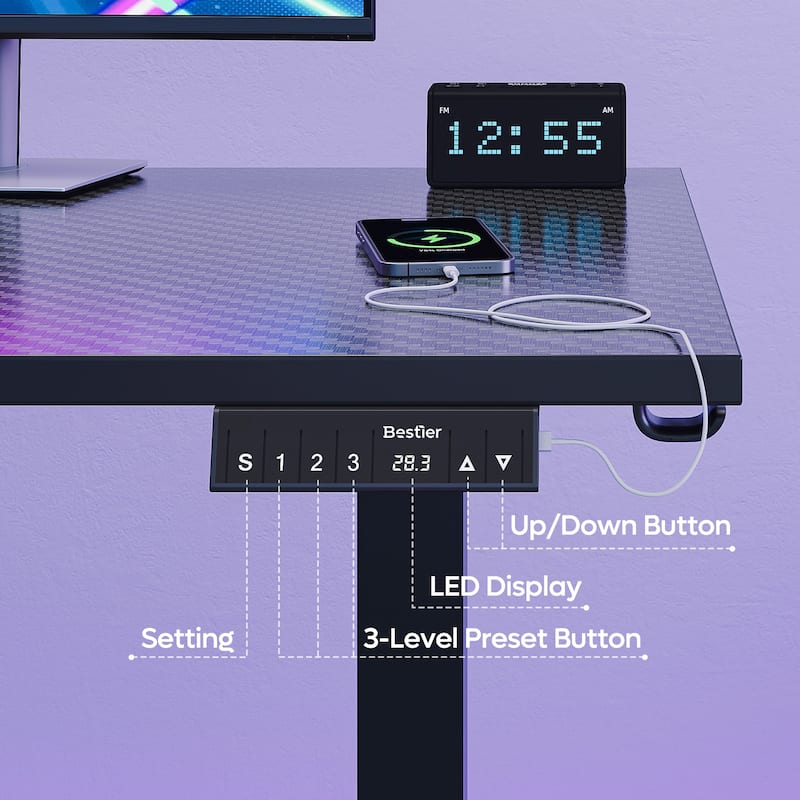 63" L Shaped Standing Desk Corner Desk LED Gaming Desk with Ergonomic Monitor Stand