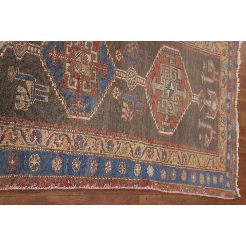 Tribal Ardebil Persian Vintage Runner Rug Handmade Wool Carpet - 3'3"x 11'1"