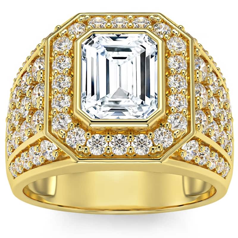Bliss Diamond 3Ct Emerald Cut Diamond Men's Ring in White, Yellow or Rose Gold Lab Grown - 8.5 - Yellow
