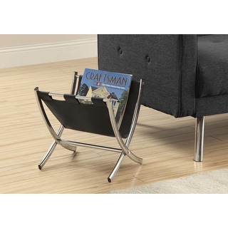 Black Leather-Look Chrome Metal Magazine Rack - Bed Bath & Beyond ...