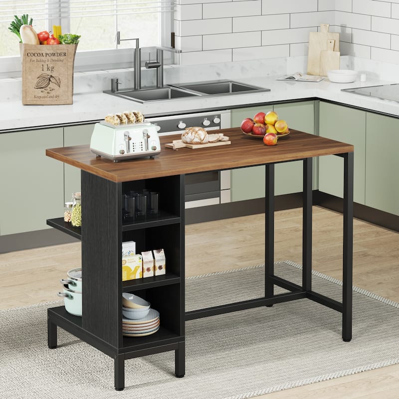 43" Wide Kitchen Island, Kitchen Counter Table with 5 Open Shelves