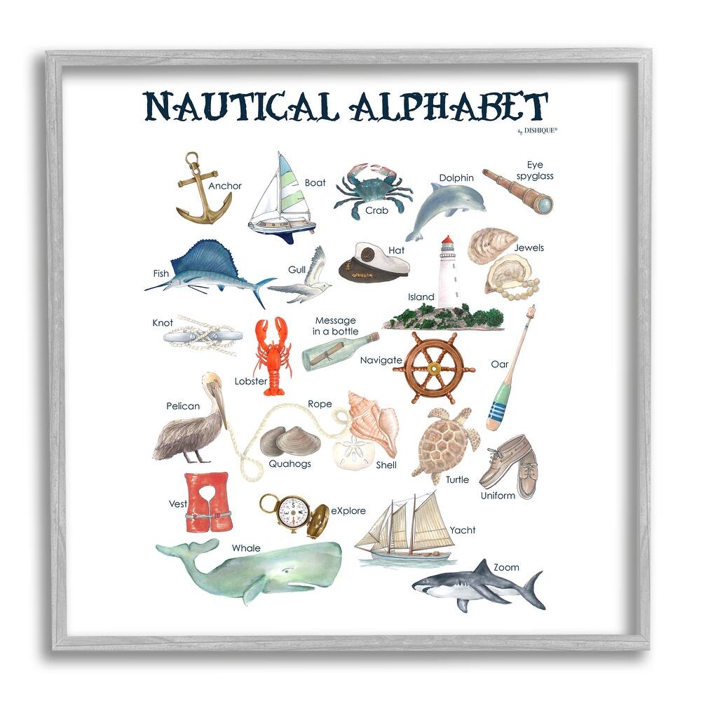 Stupell Educational Nautical Alphabet Learning Chart Marine Wildlife Framed Wall Art, Design by Dishique - Multi