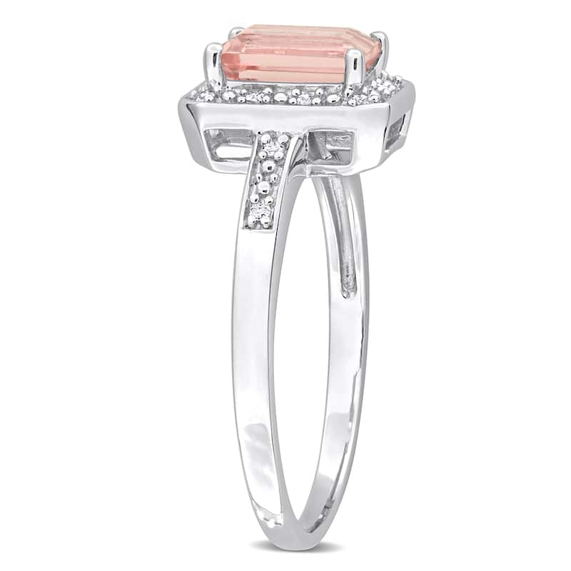 Miadora 1ct TGW Octagon-cut Morganite Diamond Accent Ring Sterling Silver