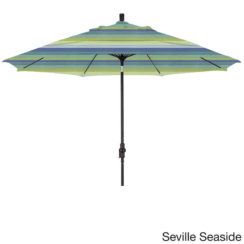 California Umbrella 11' Rd. Alum/Fiberglass Rib Patio Umb,Crank Lift/Collar Tilt, Dbl Wind Vent, Black Finish, Sunbrella Fabric - Seville Seaside