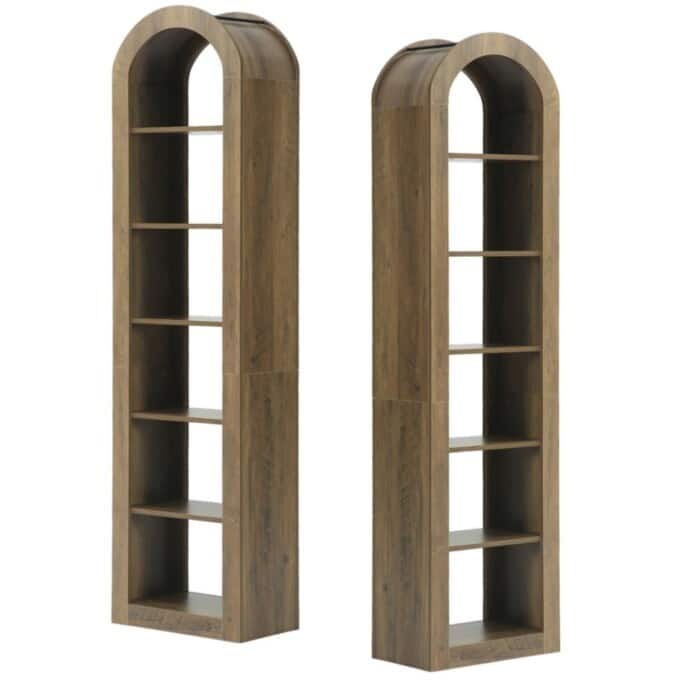 6-Tier Wooden Tall Bookshelf, 74.8 Inches Rustic Arched Bookcase