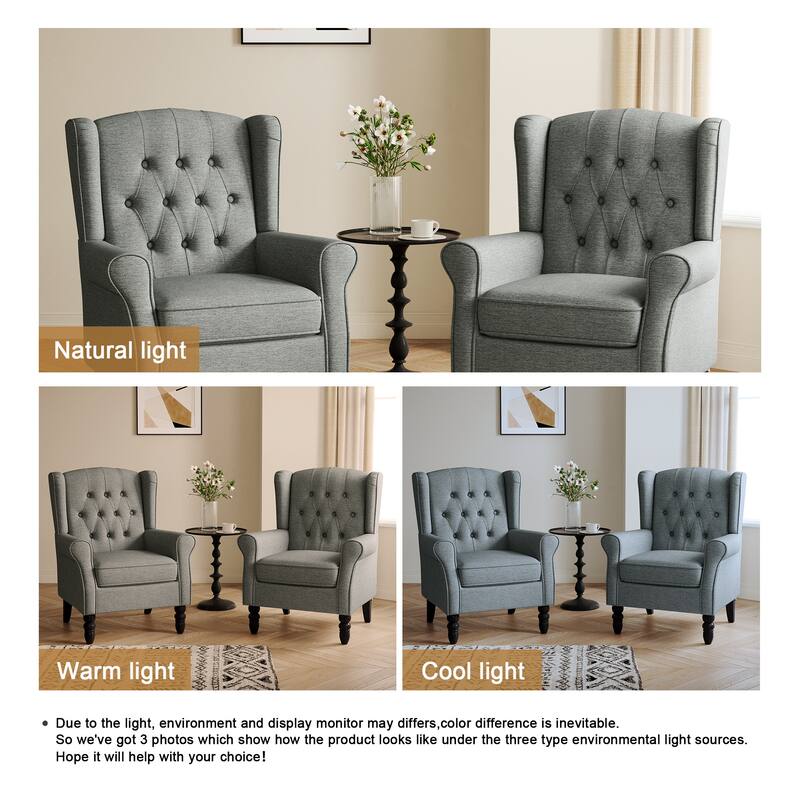 Button-Tufted Accent Club Chair Wingback Armchair Set of 2