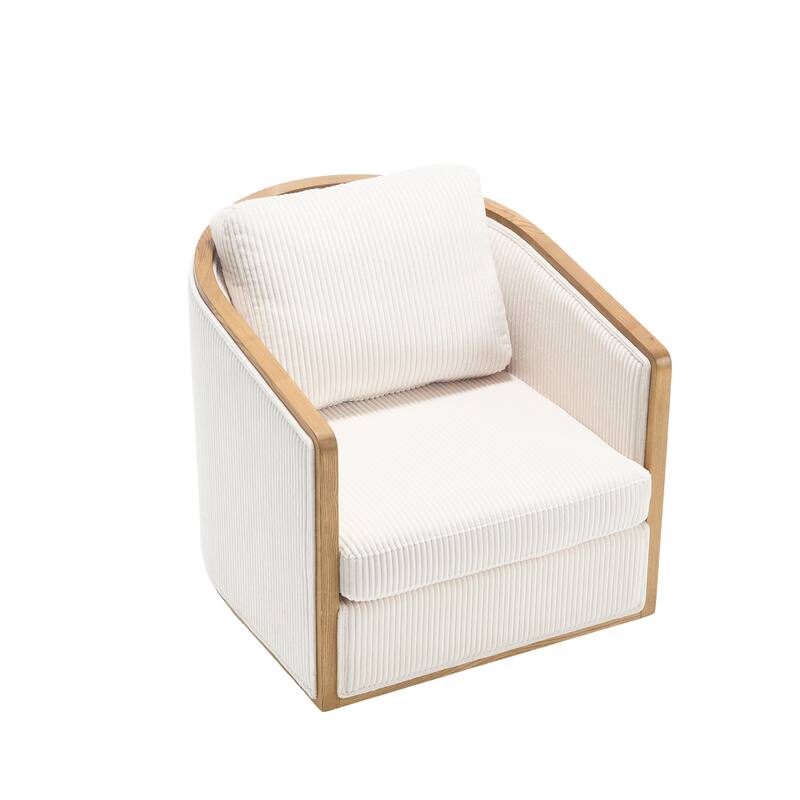 Corduroy Barrel Chair, Comfortable Living Room Accent Sofa Chair, 360 Degree Swivel Side Club Chair Leisure Arm Chair