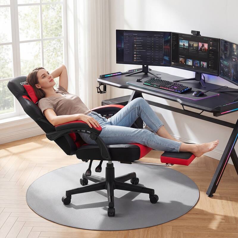 Gymax Gaming Chair w/ Headrest Reclining Backrest Lumber Support