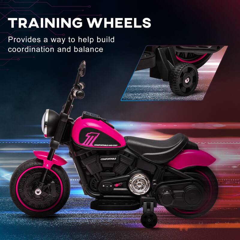 Aosom 6V Kids Motorcycle w/ Training Wheels, Single-Button Start