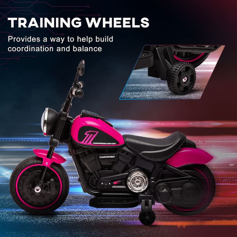 Electric Motorcycle Ride-On Bike with Training Wheels, Pink Ride-On Motorbike with High-Traction Tires