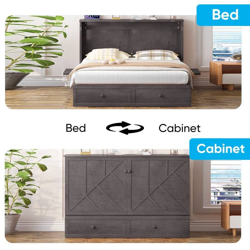 Mixoy Modern Queen Murphy Bed Chest with Mattress and USB ports