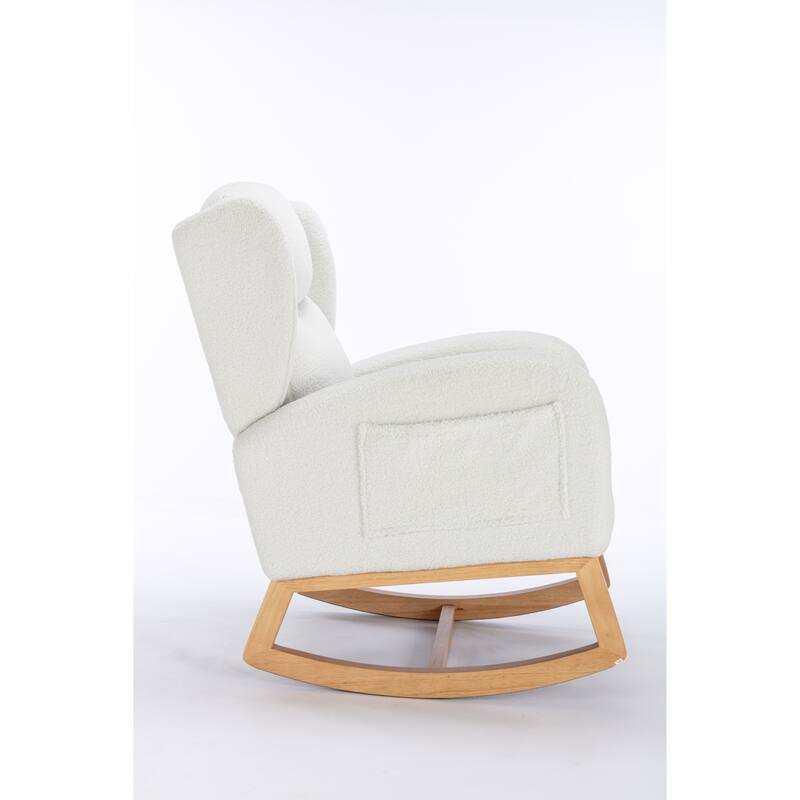 Single Sofa Rocking Chair Ivory Ergonomic Rocking Chair Glider Rocking Chair Adult Rocking Chair with Packet Wood Legs