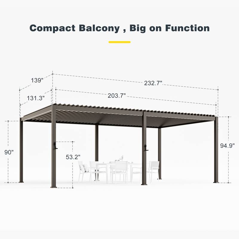Patio Louvered Pergola with Adjustable Roof, Aluminum Steel Pergola