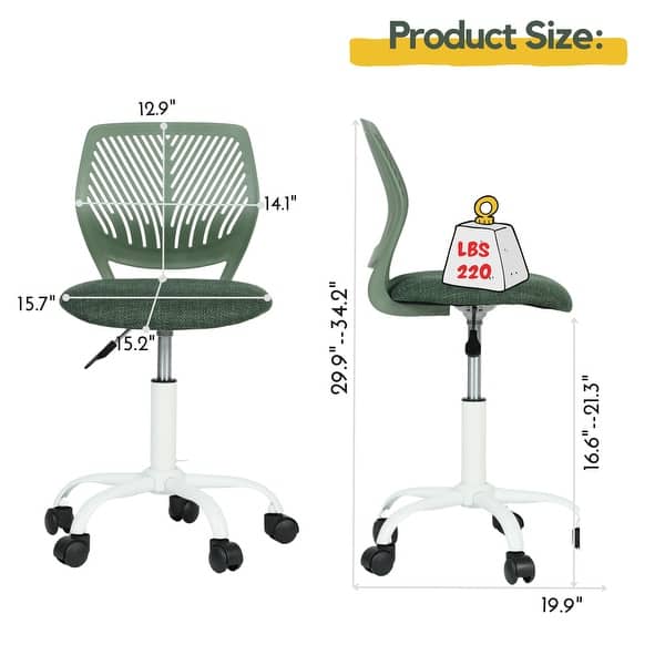 dimension image slide 5 of 11, HomyLin Armless Swivel Kids Desk Chair with Mesh Padded Seating