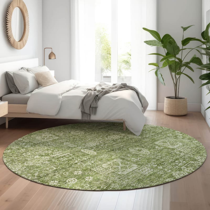 Premium Washable Super Soft Traditional Persian Mayfield Rug - Aloe - 8' x 8' - Round