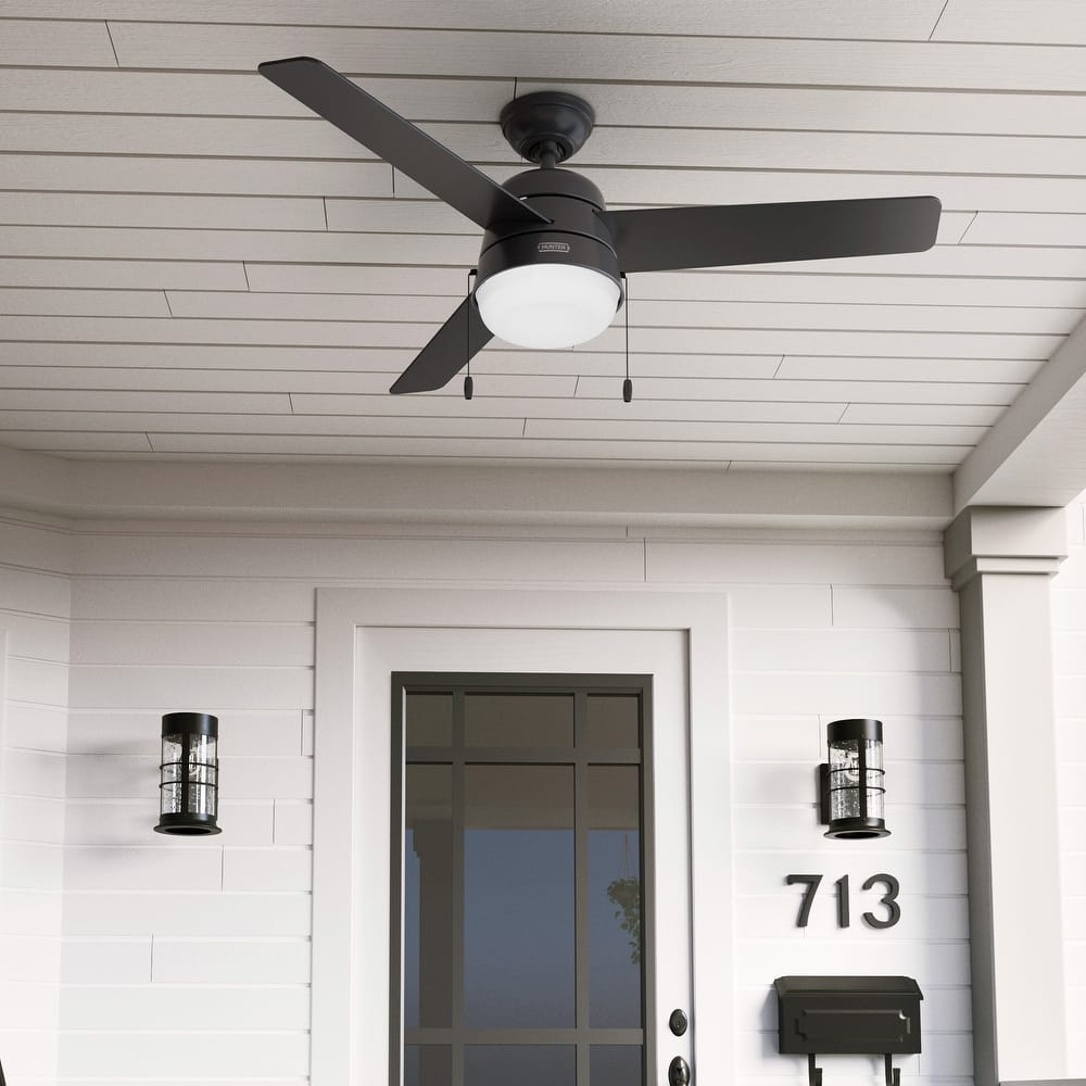 Hunter 52" Aker Outdoor Ceiling Fan with LED Light Pull Chain, Damp Rated - Scandinavian, Contemporary, Transitional