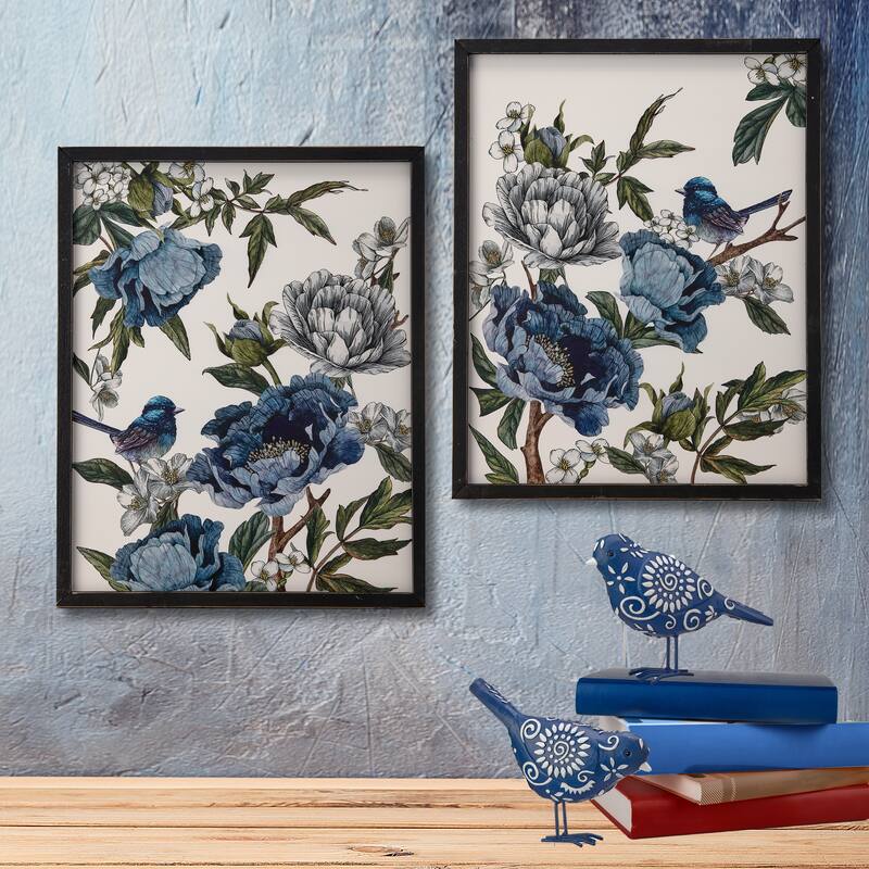 Mdf Bird And Peonies 19 X 23.5" Set of 2 - 23.5