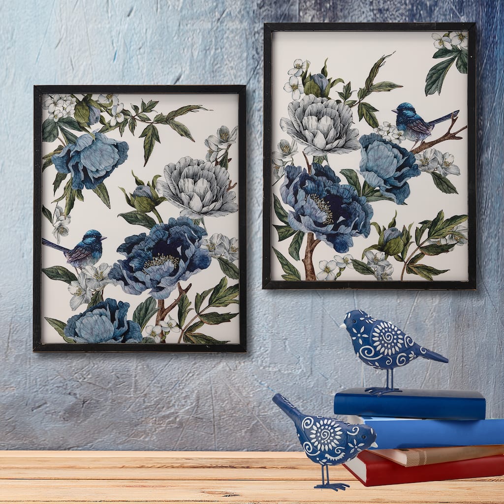 Mdf Bird And Peonies 19 X 23.5" Set of 2 - 23.5