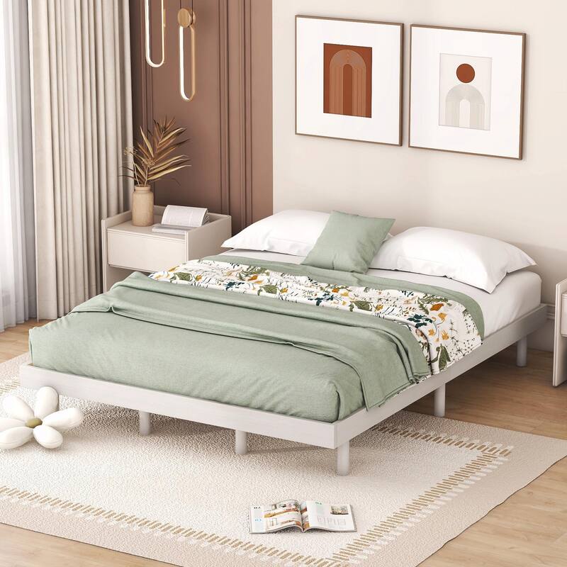 Contemporary Floating Platform Bed Frame - White - Queen