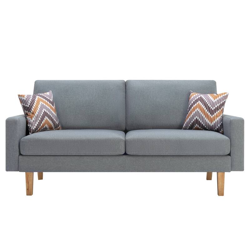 Linen Sofa and Chair Set with 2 Throw Pillows