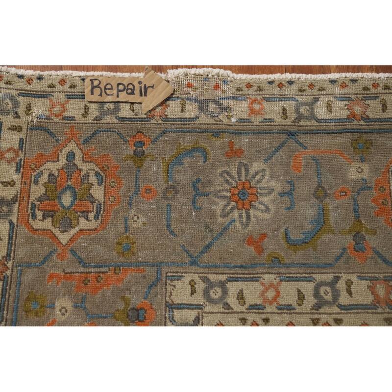 Beige Distressed Tabriz Vintage Persian Rug Handmade Wool Carpet - 9'7" x 12'11"