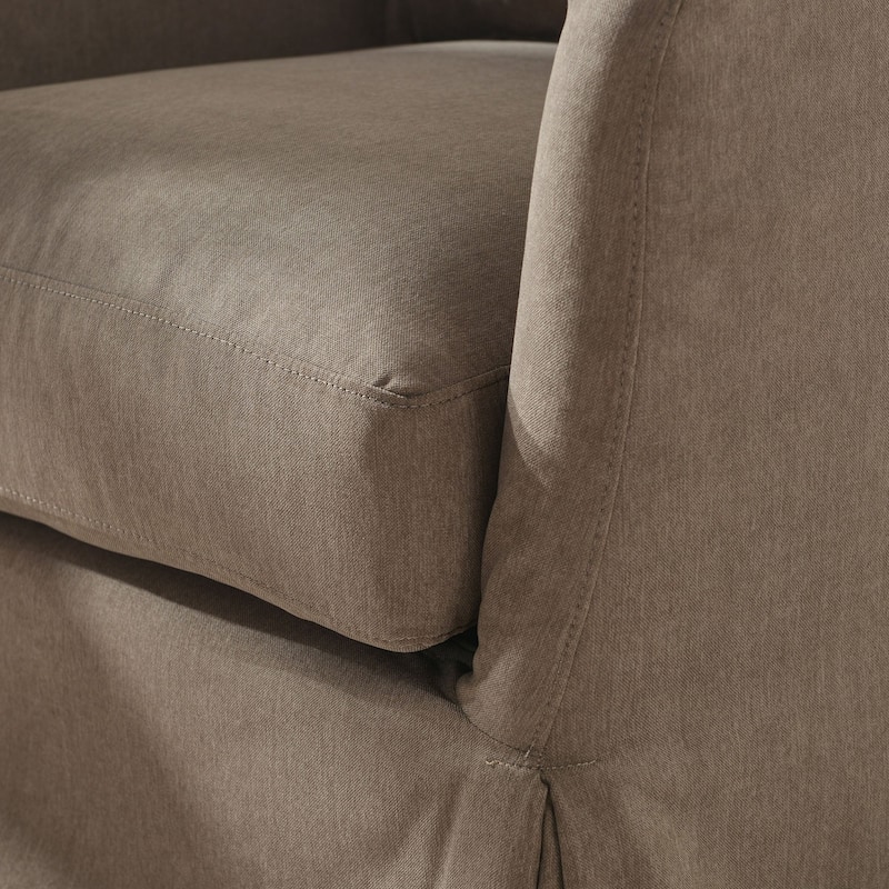 KINWELL 32" W Down Fill Upholstered Slipcovered Swivel Barrel Accent Armchair