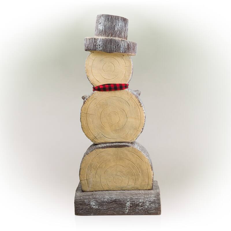 Alpine Corporation 46"H Indoor/Outdoor Christmas Snowman Statue Holiday Decoration with Wood Texture - Brown