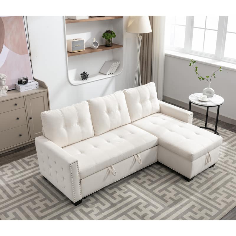 77" Velvet Reversible Sleeper Sofa with Storage Chaise