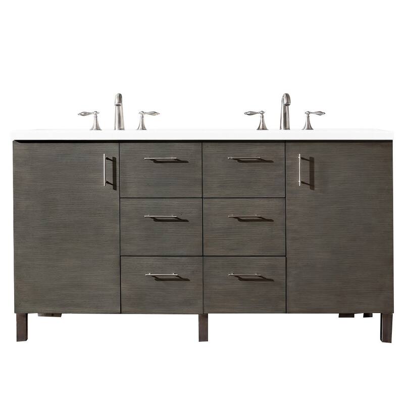 James Martin Vanities 850-V60D-3WZ Metropolitan 60" Free Standing - Silver Oak - Oak Finish