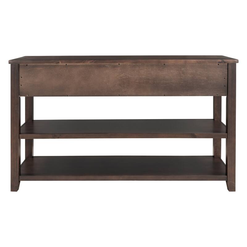 Retro Design Solid Wood Console Table with 2 Open Shelves