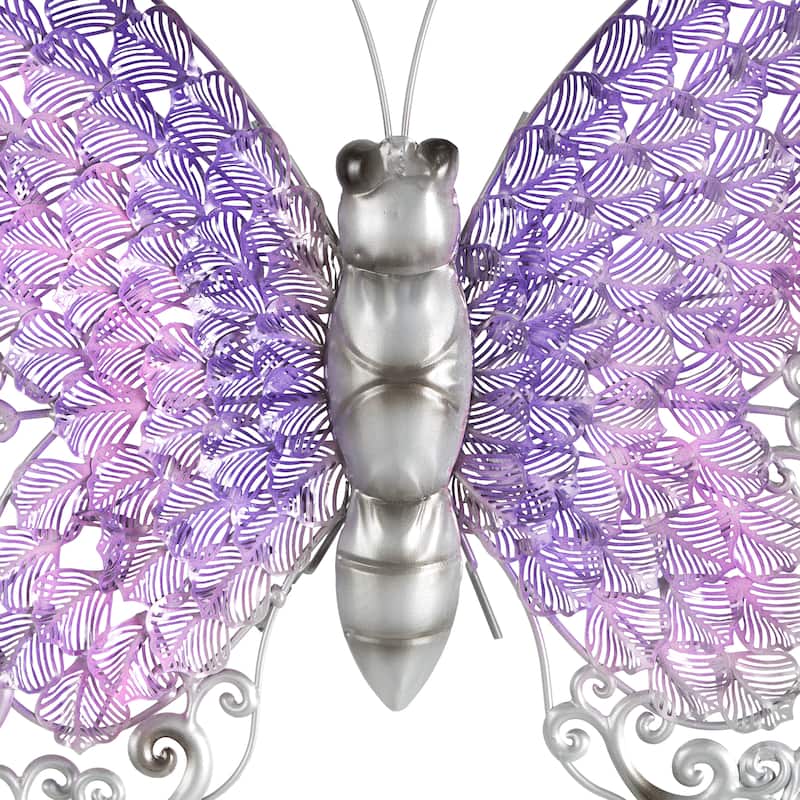 Iron Metal Eclectic Butterfly Wall Decor in Blue, Purple, or Green (16" H X 21" W)