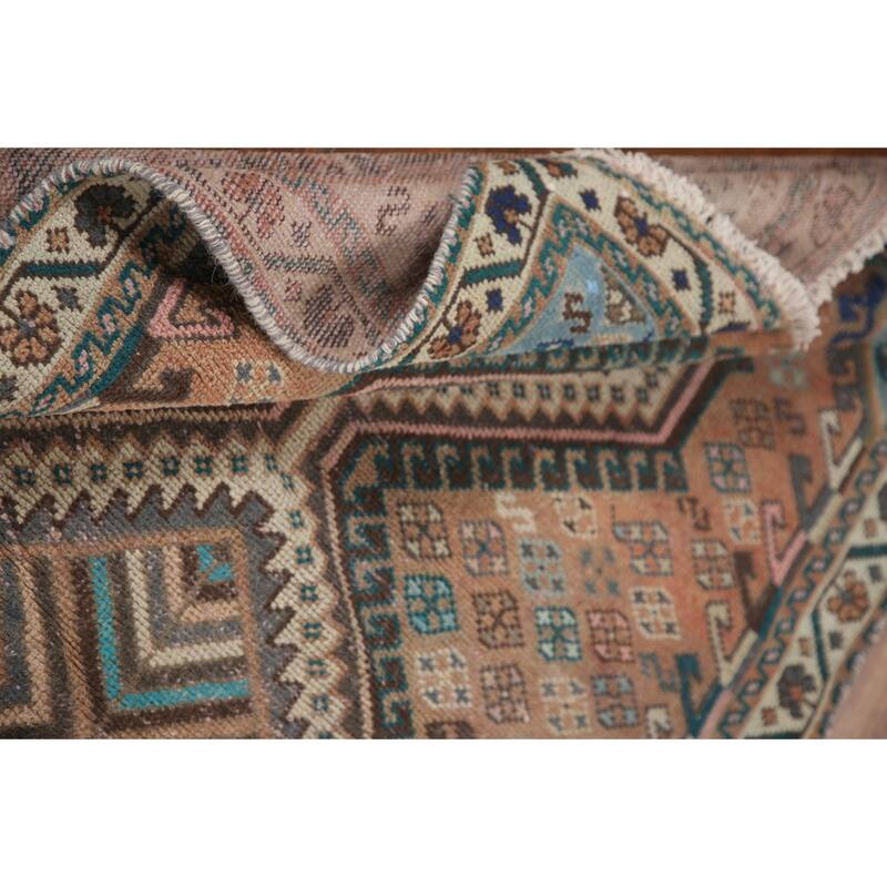 Hand Knotted Oriental 100% Wool Carpet Traditional Geometric Oranges & Rust Bakhtiari Runner Rug - 9' 10'' X 3' 6''