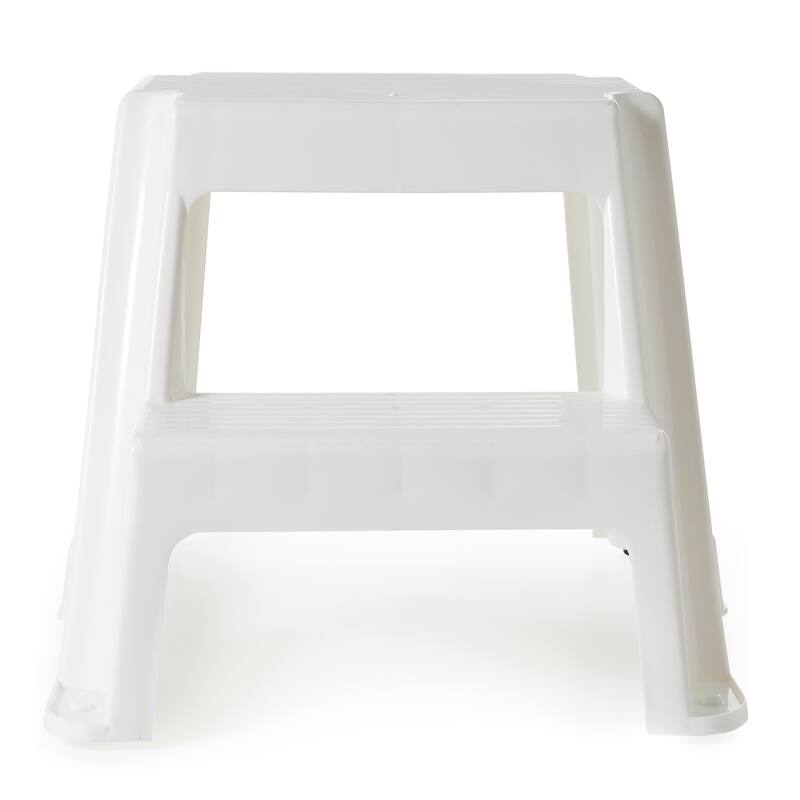 Gracious Living 16" Plastic 2 Step Portable Garage Home & Kitchen Stool, White - 18 x 16 x 18.75 inches