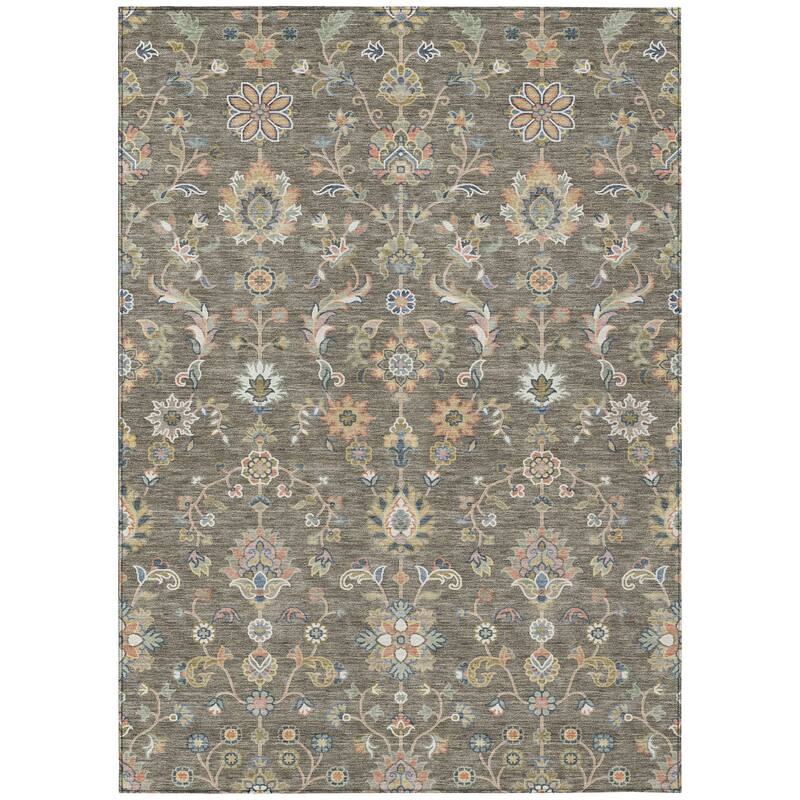 Machine Washable Indoor/ Outdoor Traditional Basalt Chantille Rug