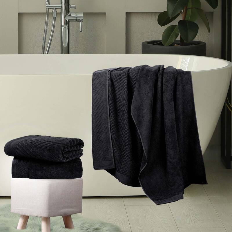 Superior Basketweave Egyptian Cotton Jacquard and Solid Bath Towel Set of 4