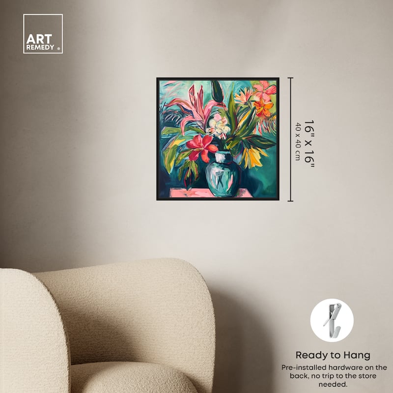 Art Remedy Vase Of Bright Tropical Flowers Framed Flowers In Vase Paintings