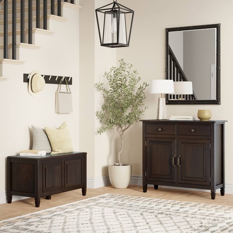 WYNDENHALL Hampshire Solid Wood Small Storage Bench Trunk and Storage Cabinet in Dark Chestnut Brown