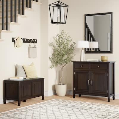 WYNDENHALL Hampshire Solid Wood Small Storage Bench Trunk and Storage Cabinet in Dark Chestnut Brown