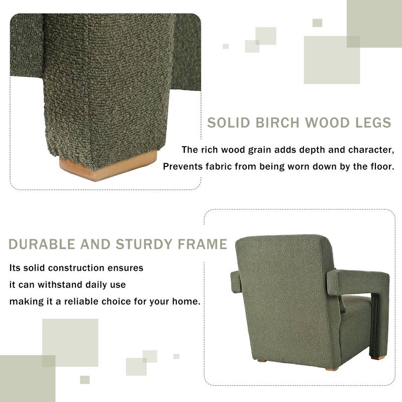 Modern Accent Chair with Square Arms, Living Room Upholstered Boucle Reading Chair Sofa Chair for Bedroom, Office