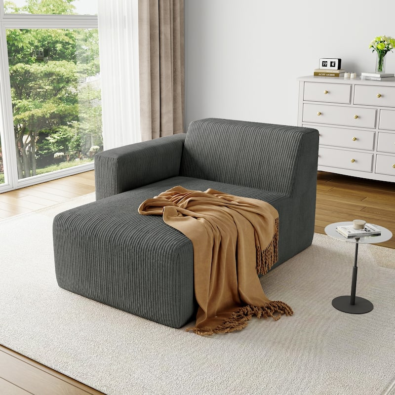 UIXE Upholstered Corduroy Chaise Lounges For Interior - 56.9" W x 31.8 H" 35.3 D" - Grey-Left Facing