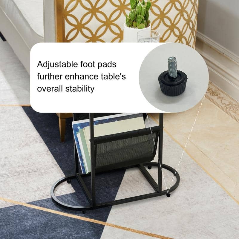 Oval Narrow Side Table Set of 2 End Tables with Organizer Storage