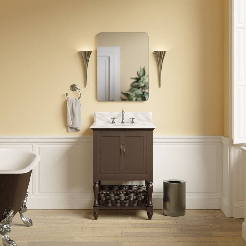 KitchenBathCollection Beverly 24" BathroomVanity w/ Carrara Marble Top - Chocolate
