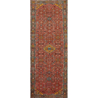 Hand Knotted Oriental 100% Wool Carpet Traditional Geometric Oranges & Rust Hamedan Runner Rug - 10' 4'' X 3' 7''