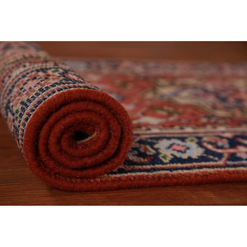 Hand Knotted Oriental 100% Wool Carpet Traditional Geometric Oranges & Rust Heriz (serapi) Runner Rug - 8' 0'' X 2' 6''