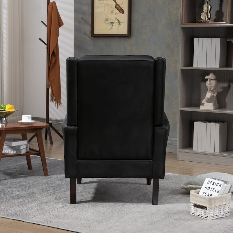 Black PU 29.33" High Back Upholstered Arm Chair with Nailheads