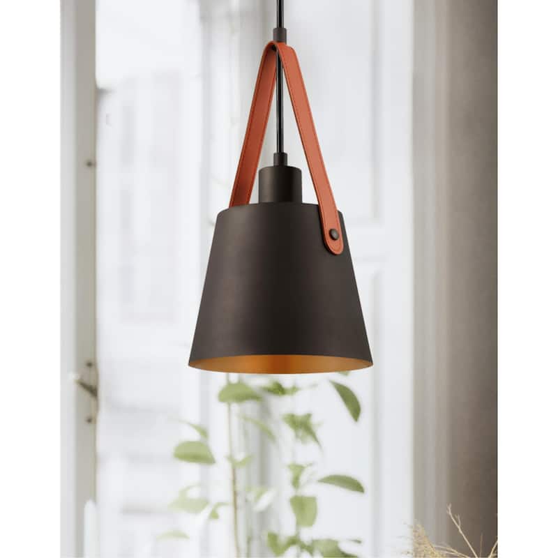 Westinghouse Lighting Pasco One Light Indoor Mini Pendant, Black-Bronze Finish with Leather Strap - 1-Light