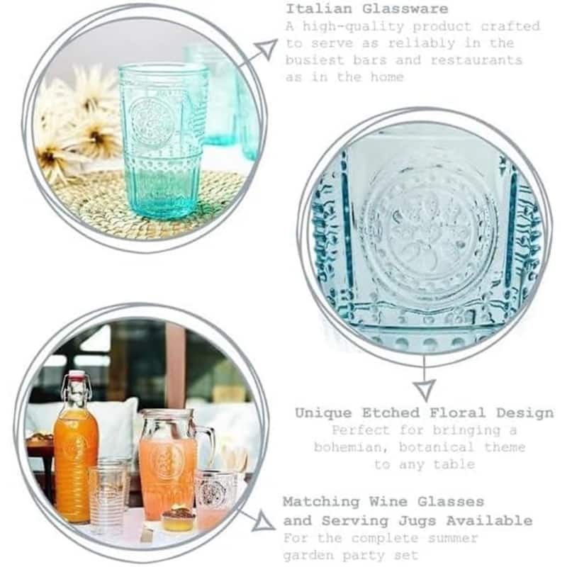 Bormioli Rocco Set of 6 Romantic Cooler Drinking Glasses - 16 oz.