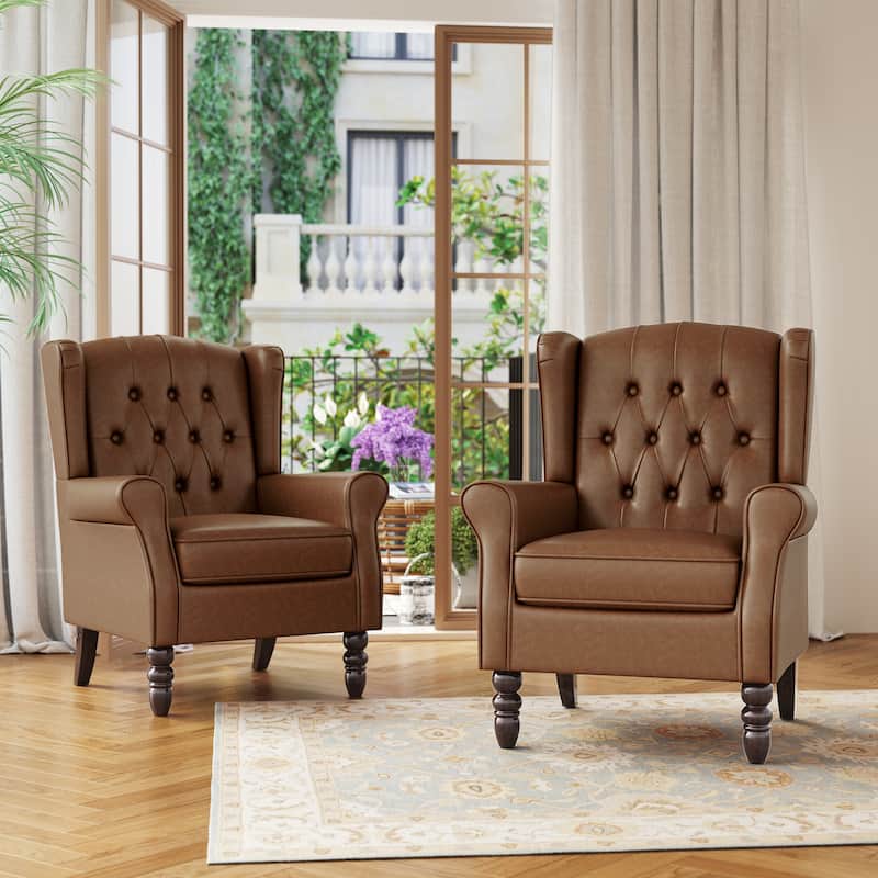 Tufted Wingback Upholstered Accent Chairs Set of 2