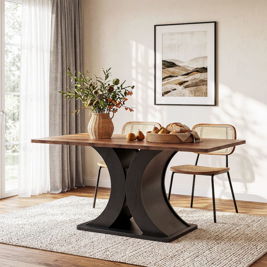 55-Inch Rectangle Wooden Dining Table for 4-6 People