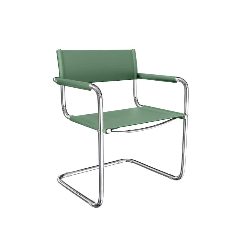 HomeRoots 23" Silver And Green Leather and Stainless Steel Arm Chair - 22.95 in. x 31.30 in. x 23.62 in.